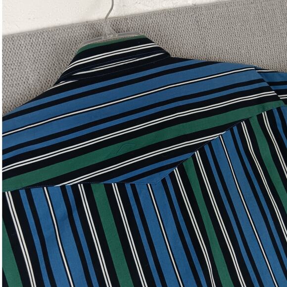 Wrangler Western Shirt Men XXL Black/Blue Striped Pearl Snap Cowboy Short Sleeve - Picture 8 of 11